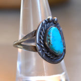 Vintage Sterling Turquoise Roper Ring 8.25
