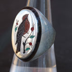 Vintage Sterling Inlaid Stone Bird Ring 8.5