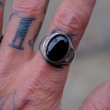 Vintage Sterling Onyx Stamped Band Ring 10.5