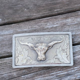 Vintage Long Horn Engraved Belt Buckle