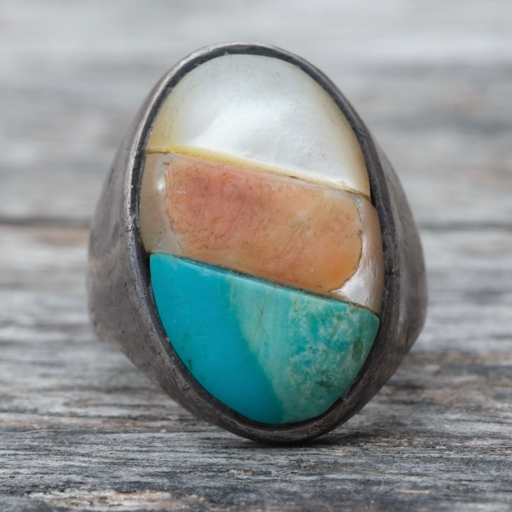 Vintage Sterling Multistone Inlay Ring 8