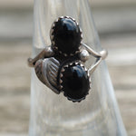 Vintage Sterling Onyx Feather Ring 5.75