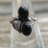 Vintage Sterling Onyx Feather Ring 5.75