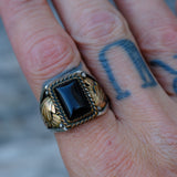 Vintage Sterling and Copper Onyx Ring 10.75