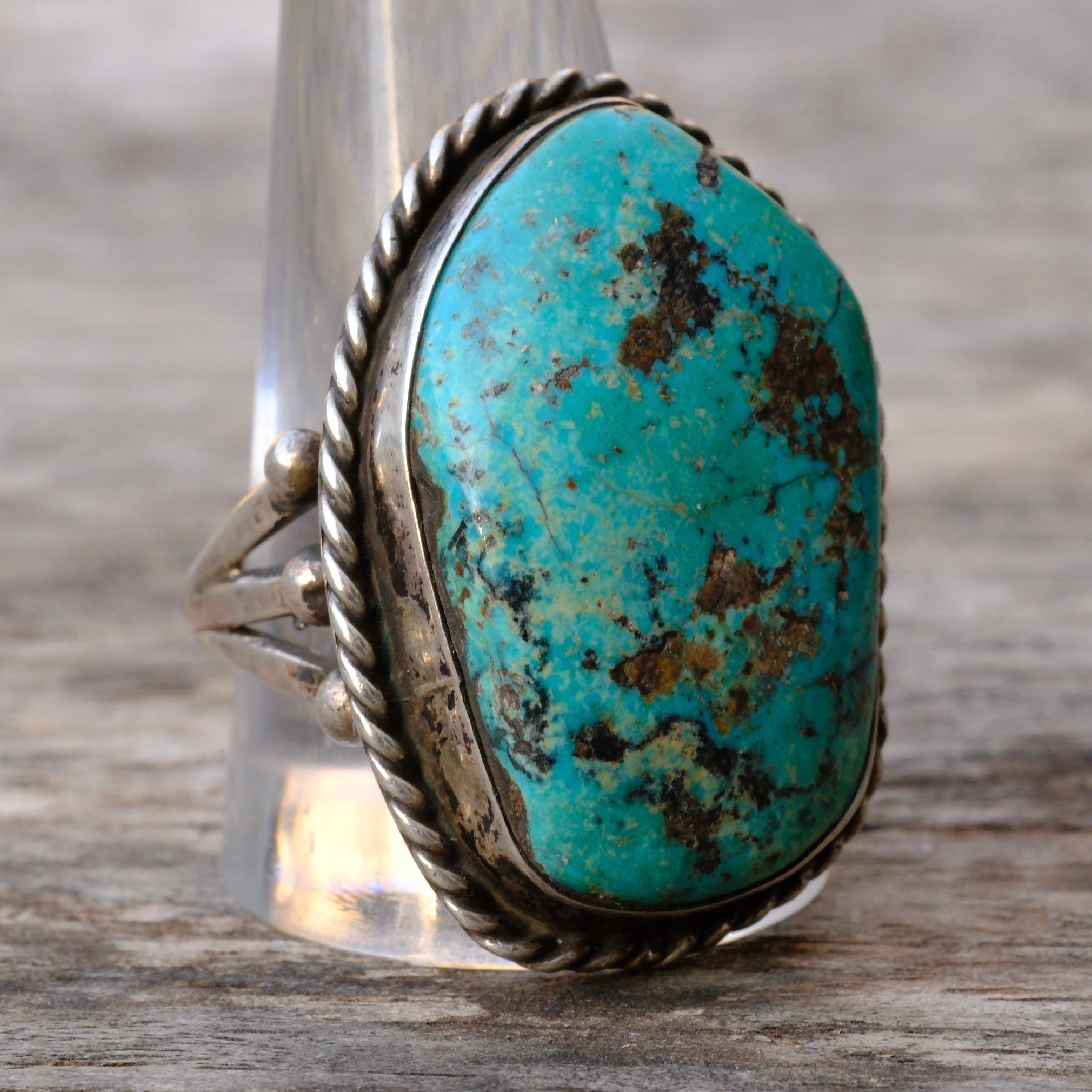 Chunky Vintage Sterling Turquoise Roper Ring 12