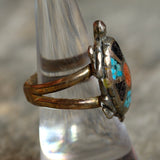 Vintage Sterling Multistone Inlay Turtle Ring 7