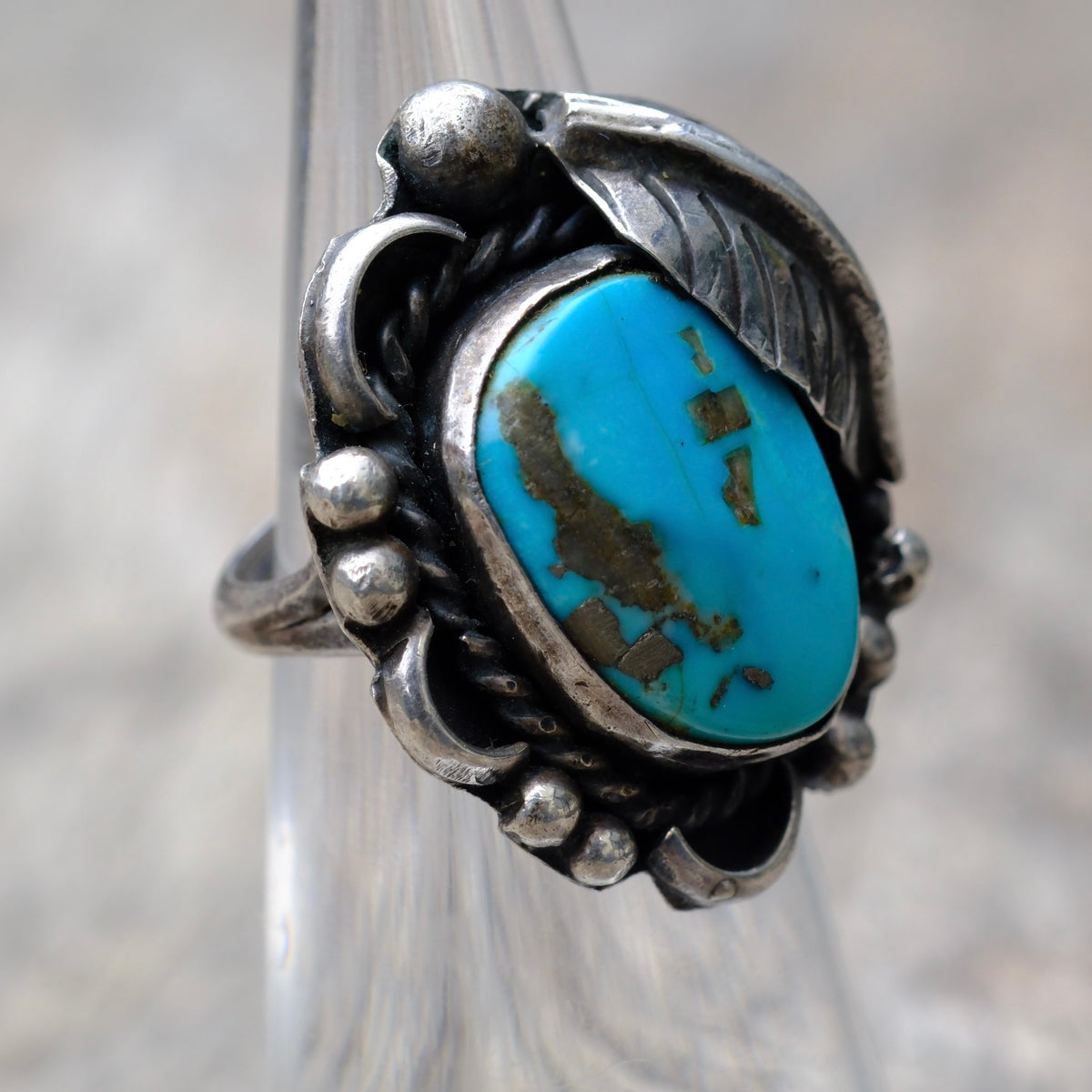 Vintage Sterling Turquoise Feather Ring 4