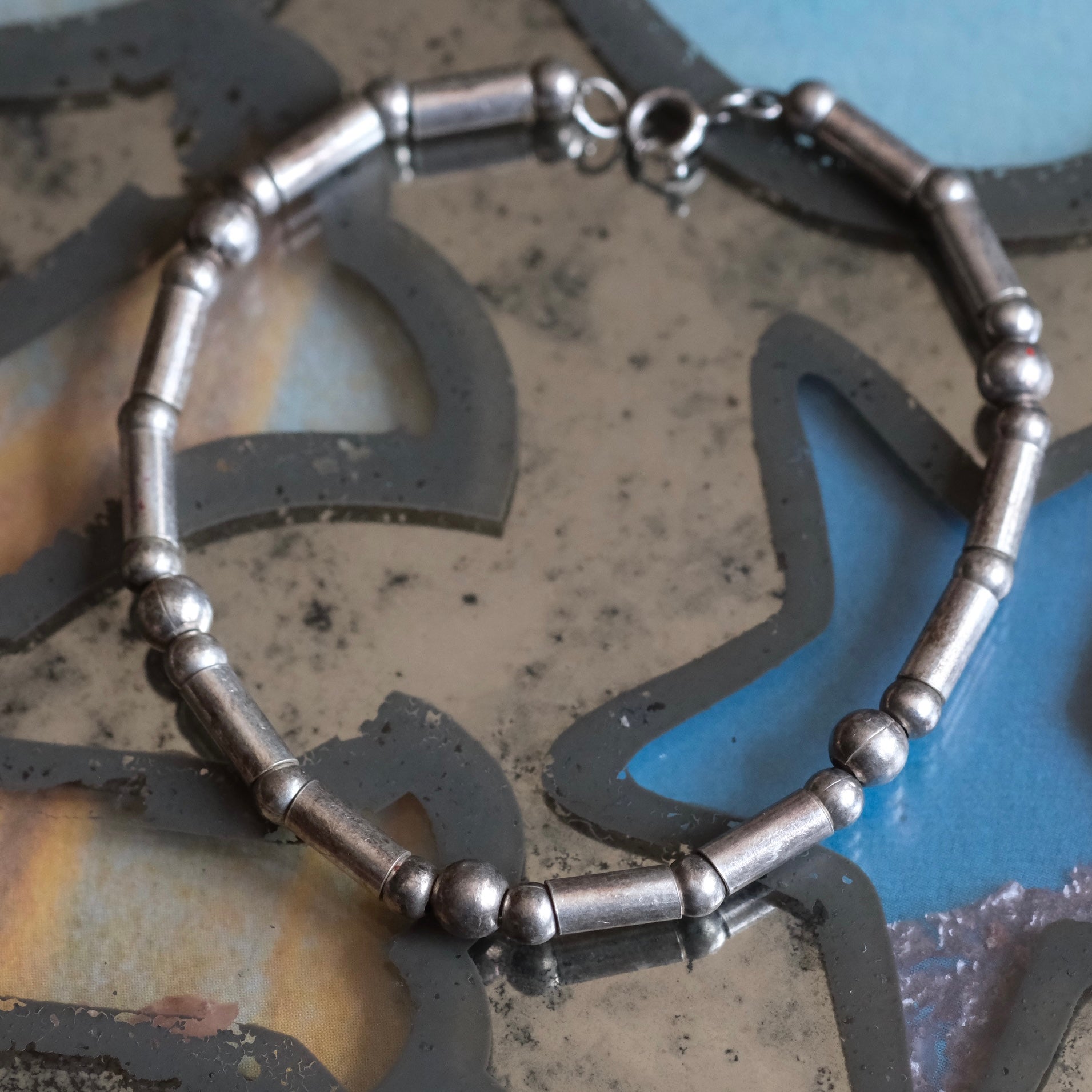 Vintage Sterling Silver Beaded Bracelet 7.5"