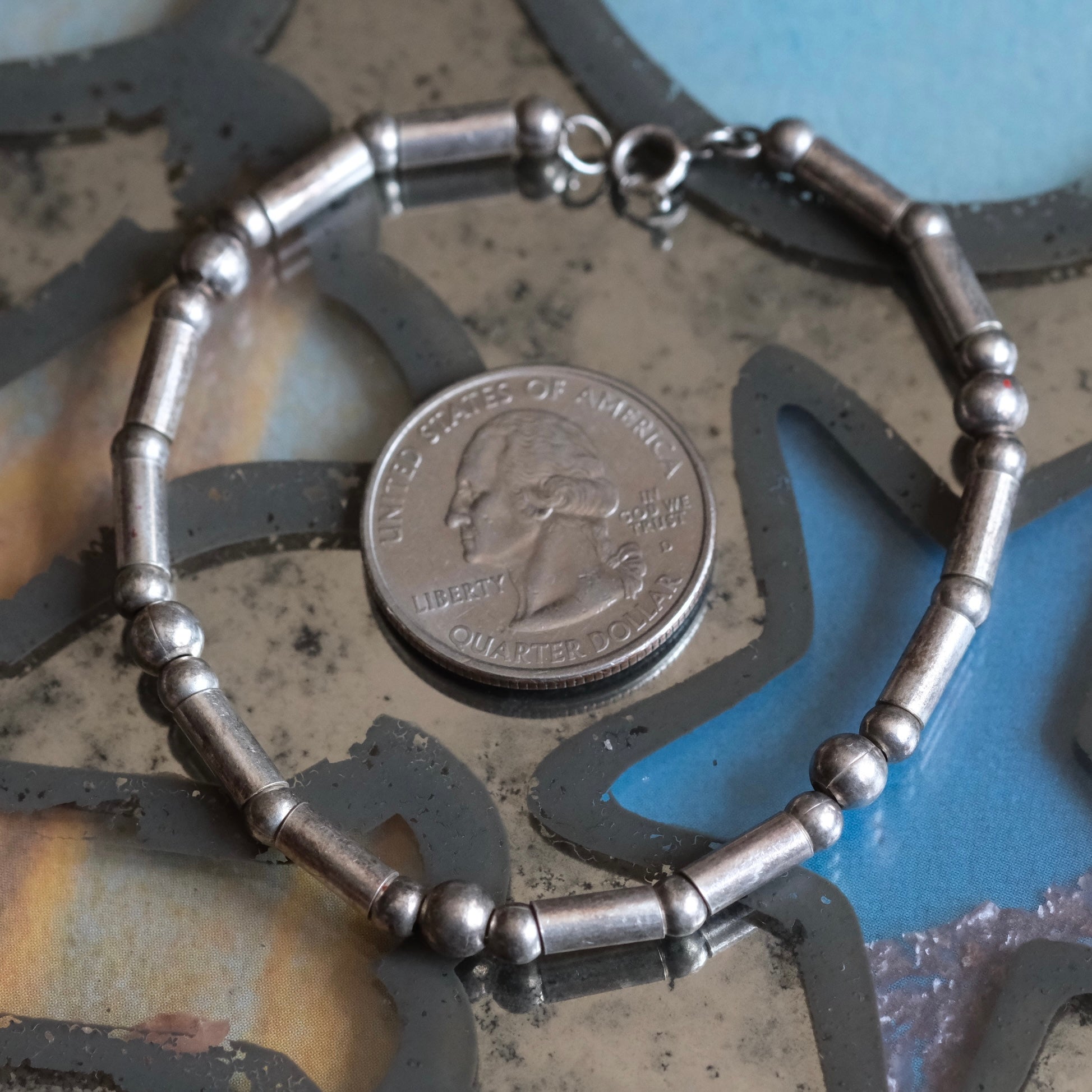 Vintage Sterling Silver Beaded Bracelet 7.5"