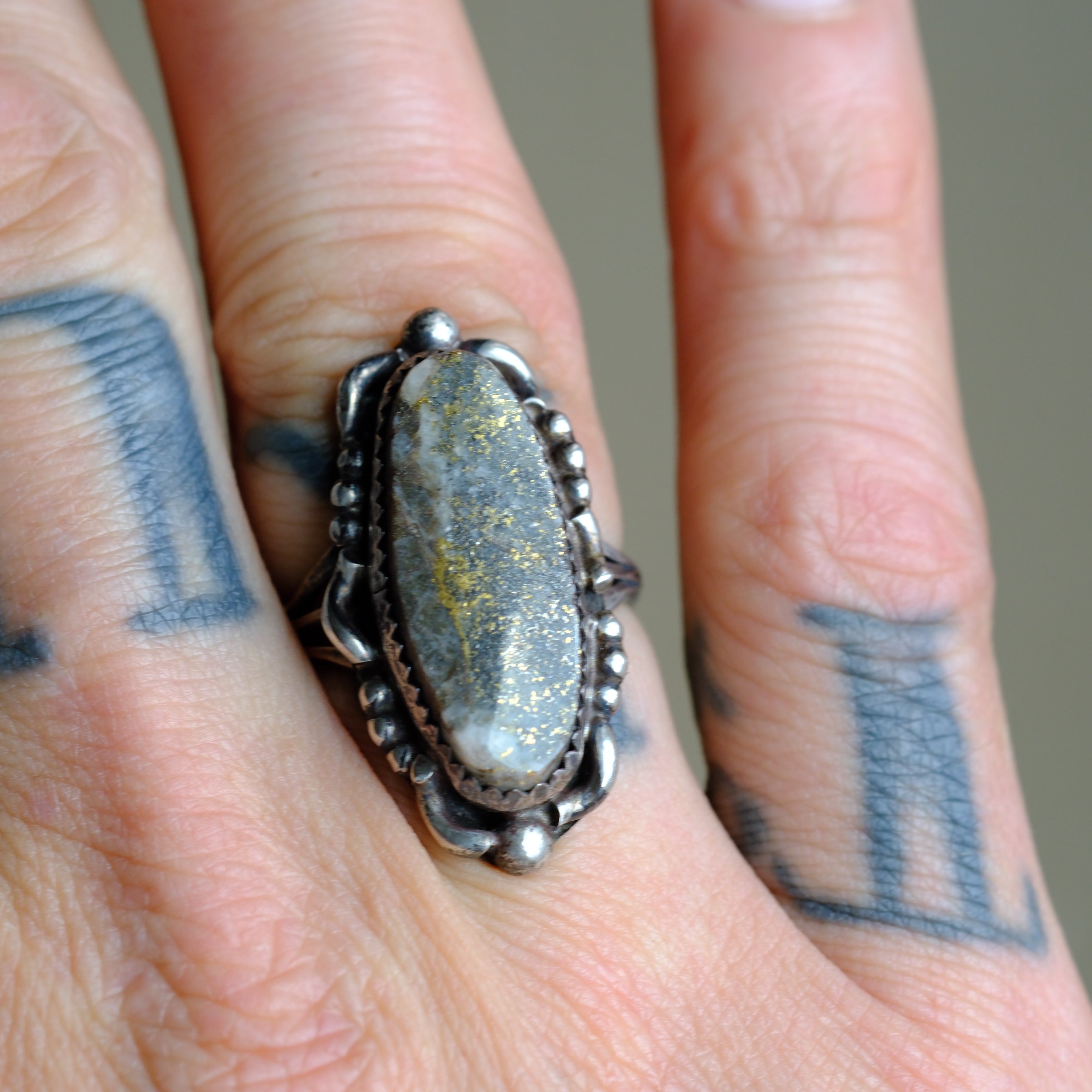 Vintage Sterling Agate Ring 8.25