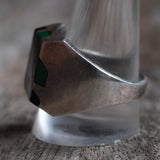 Vintage Sterling Malachite and Onyx Inlay Striper Ring 13