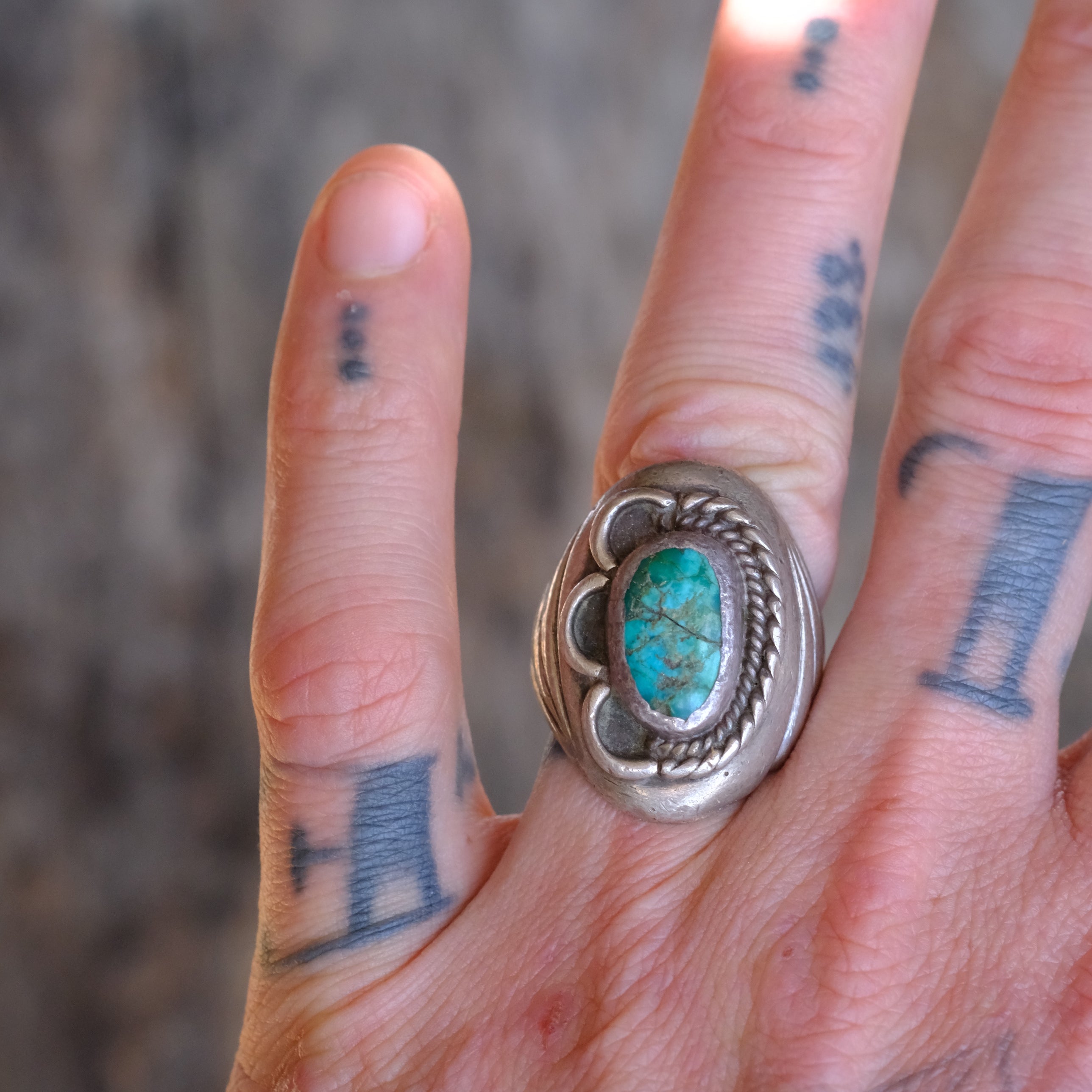 Vintage Sterling Turquoise Ring 9.75