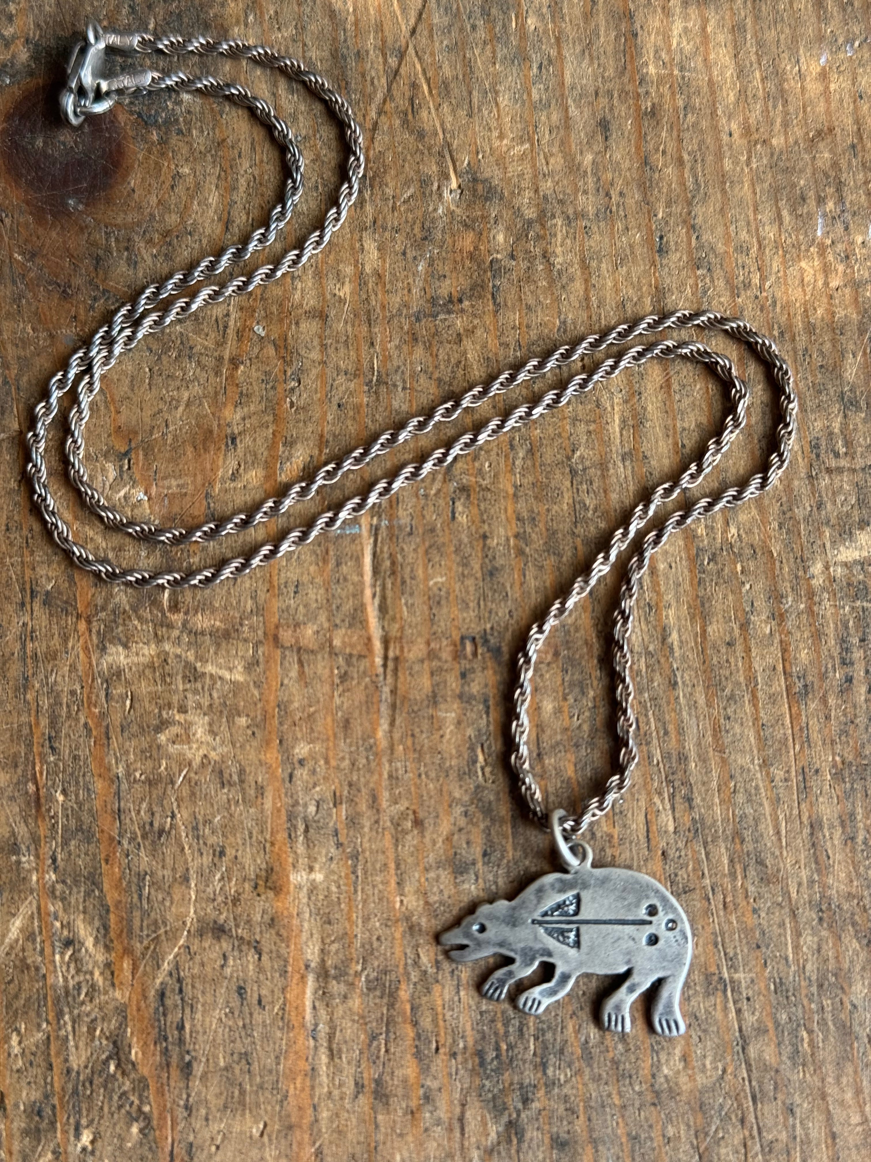 Vintage Sterling Silver Stamped Bear Fetish 18" Necklace