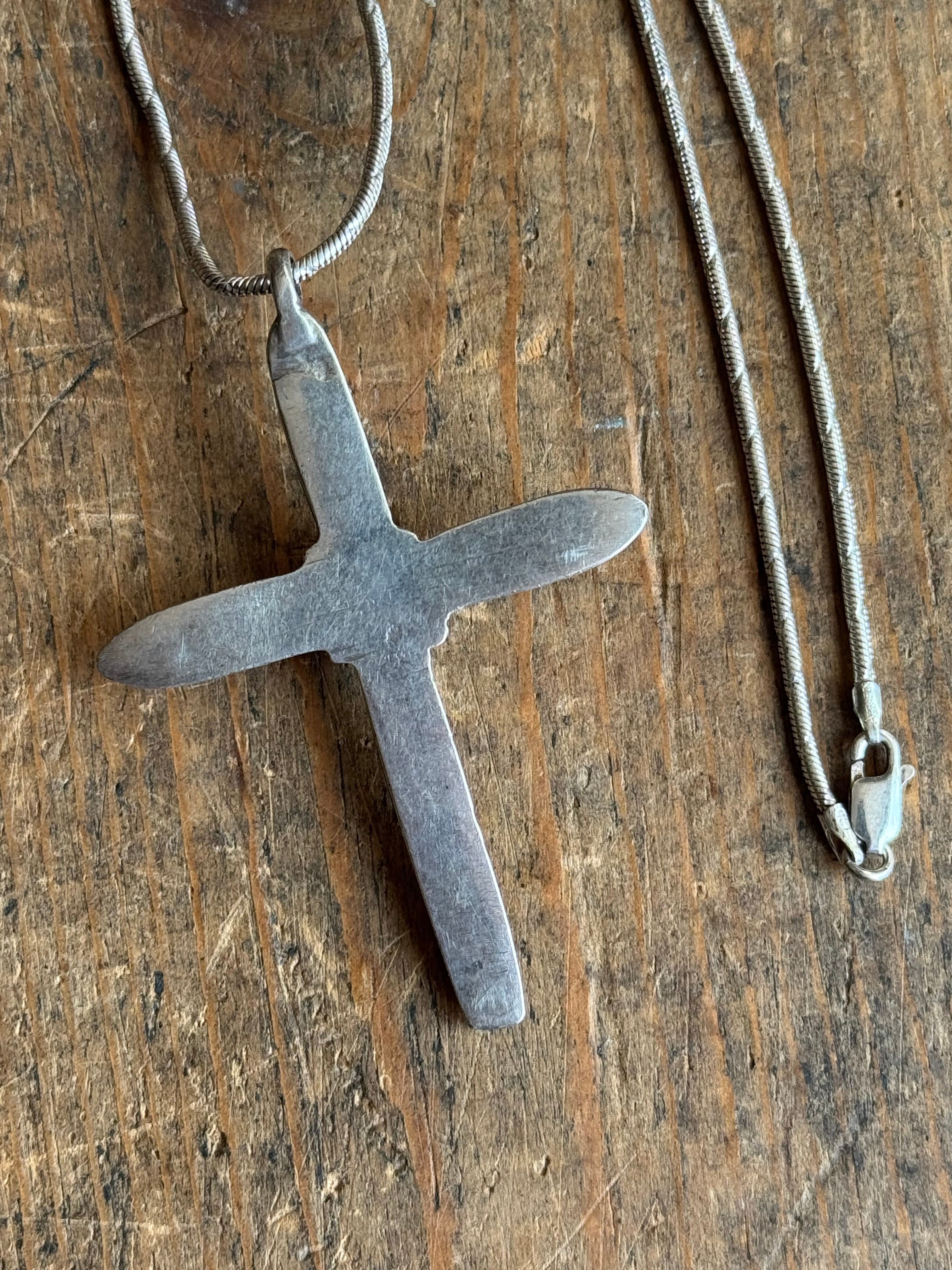 Vintage Sterling Silver Turquoise Cross 23" Necklace