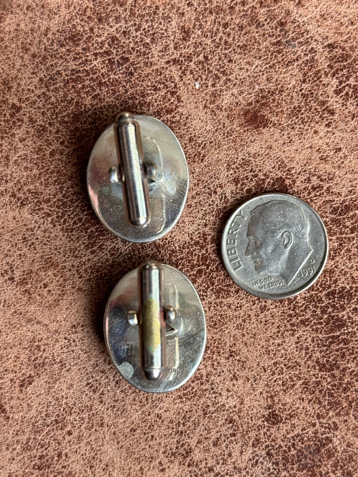 Vintage Sterling Silver Multistone Inlay Framed Cufflinks