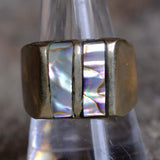 Vintage Sterling Abalone Inlay Striper Ring 9.5