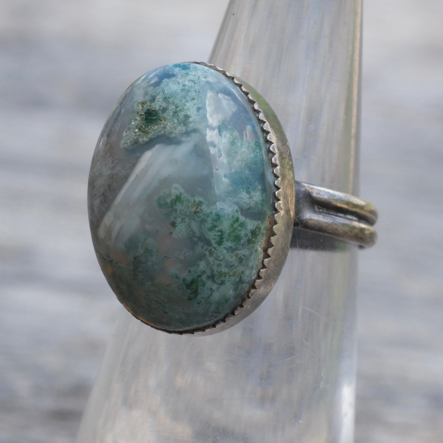 Vintage Sterling Green Agate Ring 5