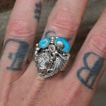 Vintage Sterling Turquoise Buffalo Ring 10.5