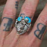 Vintage Sterling Turquoise Buffalo Ring 10.5