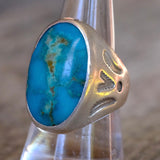 Vintage Sterling Turquoise Stamped V Ring 8.5
