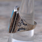 Vintage Sterling Turquoise and Abalone Inlay Panel Ring 9.5