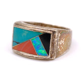 Vintage Sterling Multistone Inlay Band Ring 6.25