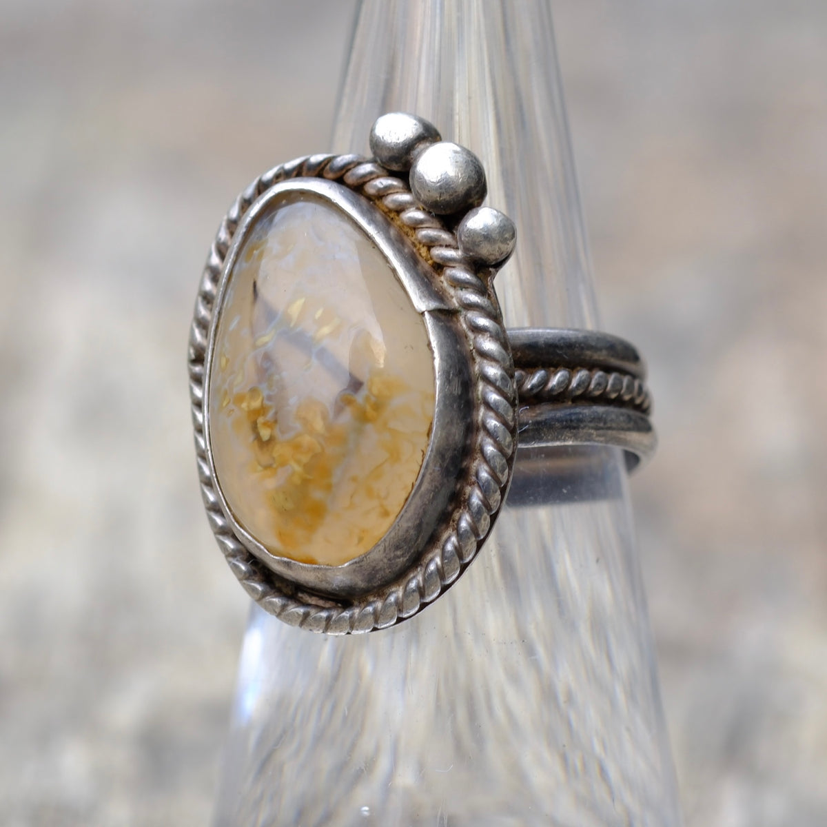 Vintage Sterling Agate Ring 5.75