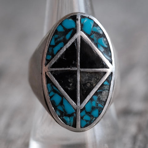 Vintage Sterling Turquoise Inlay Ring 8.25