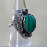 Vintage Sterling Malachite Feather Ring 6