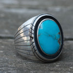 Vintage Sterling Turquoise Ribbed Band Ring 9.25