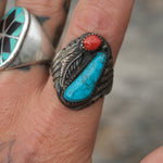Vintage Sterling Turquoise and Coral Ring 12