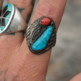 Vintage Sterling Turquoise and Coral Ring 12