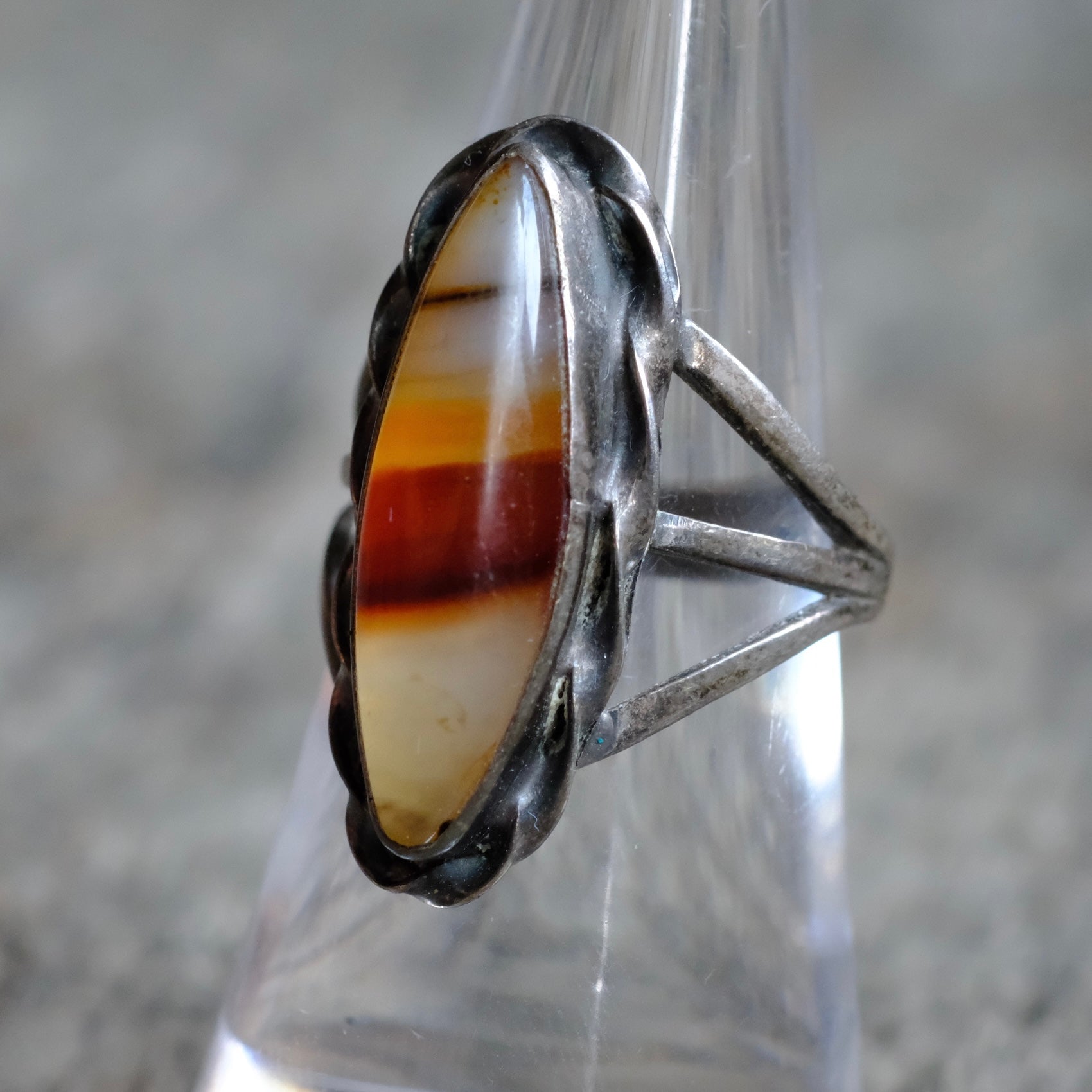 Vintage Sterling Agate Roper Ring 6.5