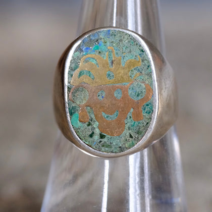 Vintage Sterling Turquoise Inlay Taxco Ring 7
