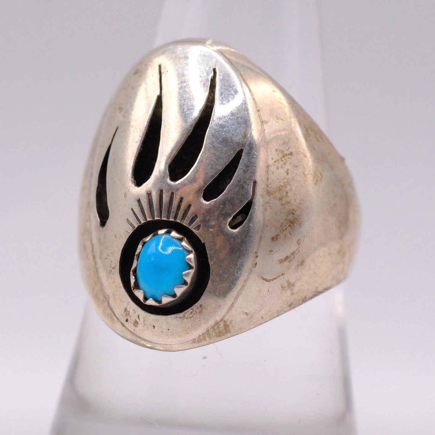 Vintage Sterling Turquoise Bear Paw Ring 9