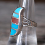Vintage Sterling Turquoise Inlay Ring 8.25