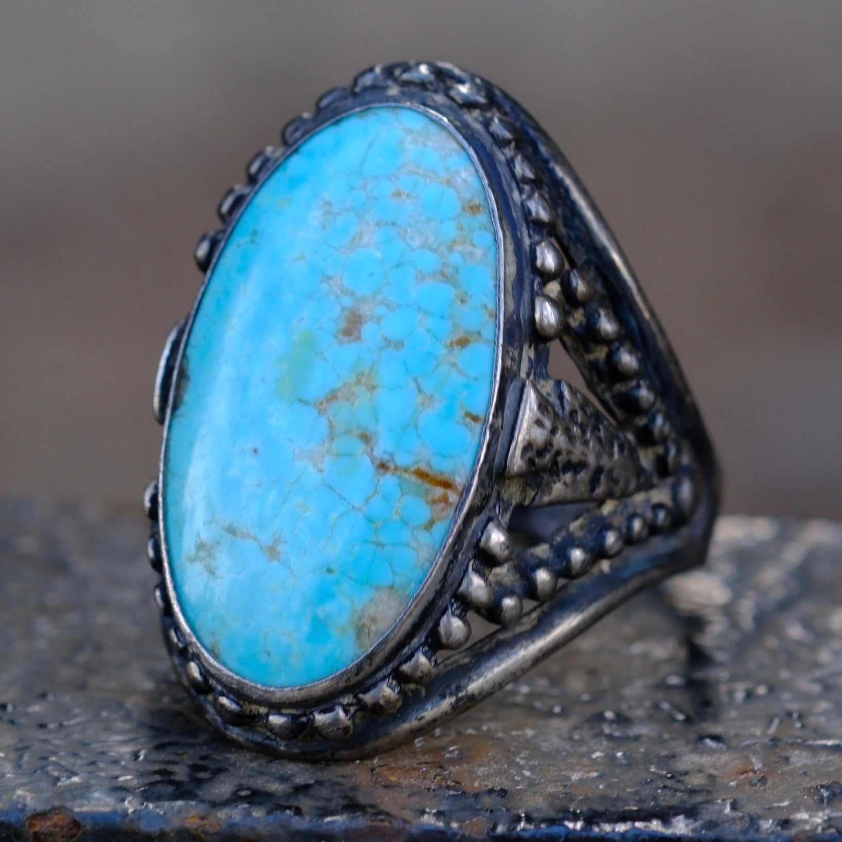 Rare Vintage Sterling Turquoise Arrowhead Ring 11.75