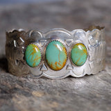 Vintage Sterling 3-Stone Stamped Arrowhead Cuff Bracelet