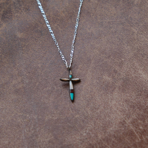 Vintage Sterling Zuni Inlay Cross Necklace