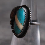 Vintage Sterling Turquoise and Mother Of Pearl Feather Ring 5