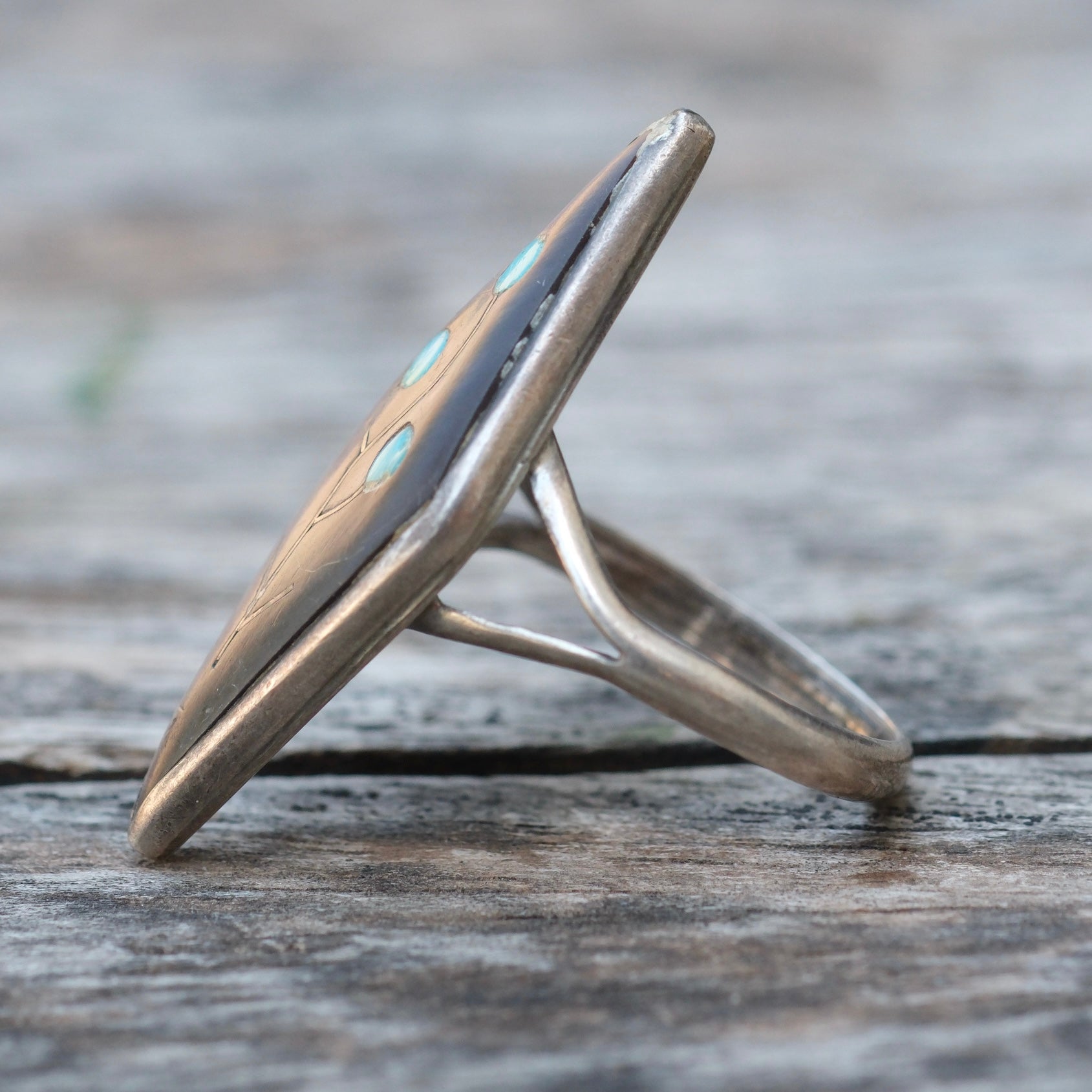 Vintage Sterling Zuni Inlay Flower Ring 8.25