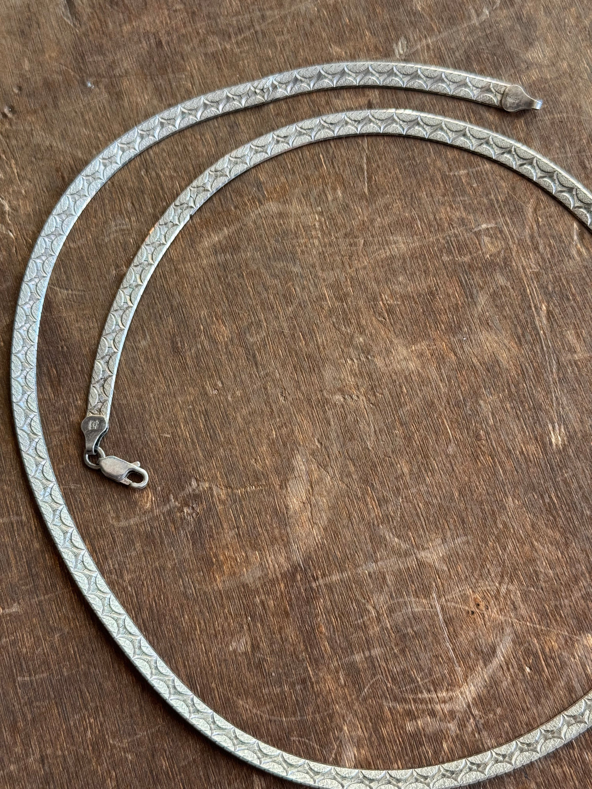 Vintage Sterling Silver 24” Etched Herringbone Chain