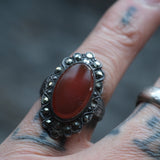 Vintage Sterling Carnelian Marcasite Ring 4.75