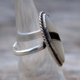 Vintage Sterling Onyx and Mother Of Pearl Inlay Ring 6