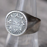 Vintage Sterling Aztec Calendar Signet Ring 8