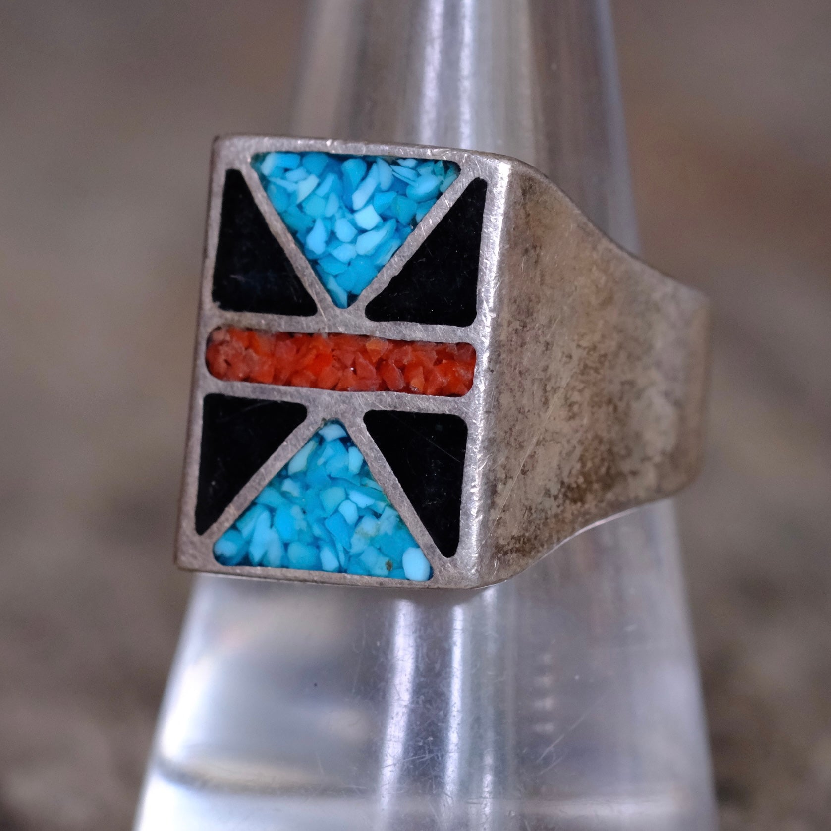 Vintage Sterling Multistone Inlay Ring 9