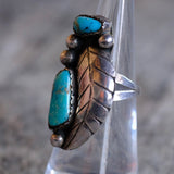 Vintage Sterling 2-Stone Turquoise Feather Ring 6.75