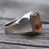 Vintage Sterling Agate Signet Ring 8