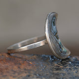 Vintage Sterling Abalone Moon Ring 6.5