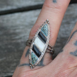 Vintage Sterling Multistone Inlay Ring 6.75